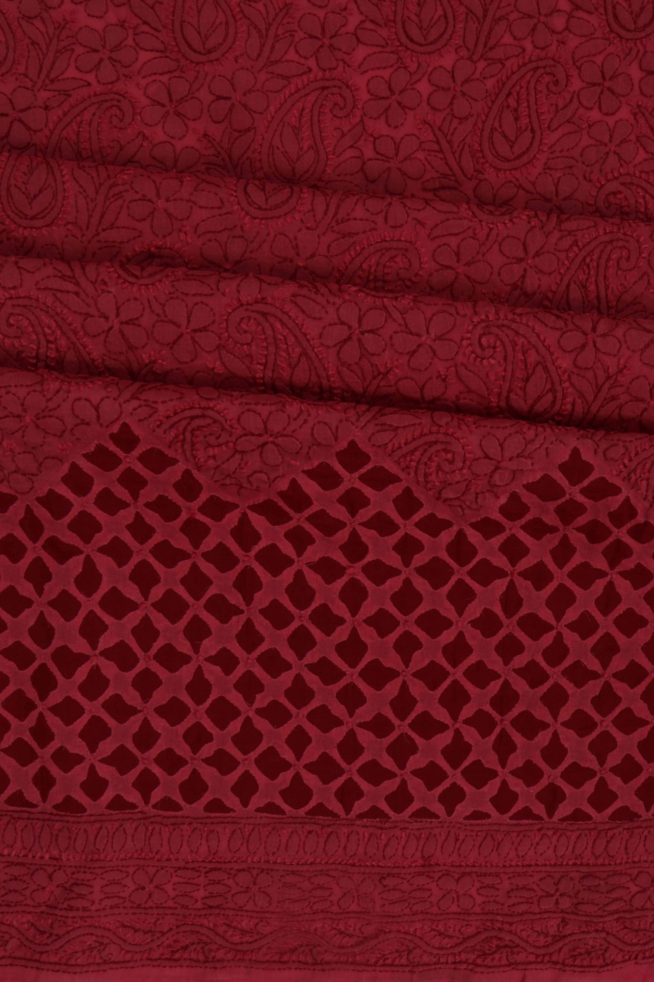 Ada Hand Embroidered Maroon Cotton Lucknowi Chikankari Unstitched Suit Piece 01A177890