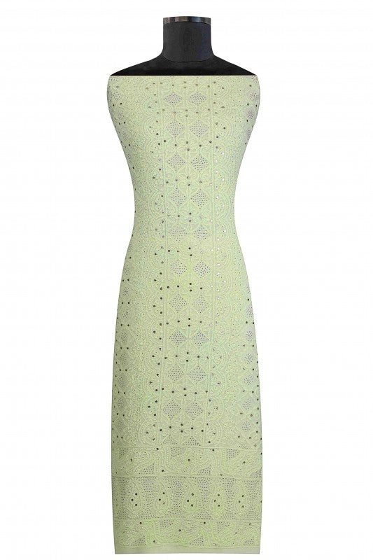 Ada Hand Embroidered Pastel Green Georgette Lucknowi Chikan Unstitched Kurta Dupatta With Muqaish Work-A610176