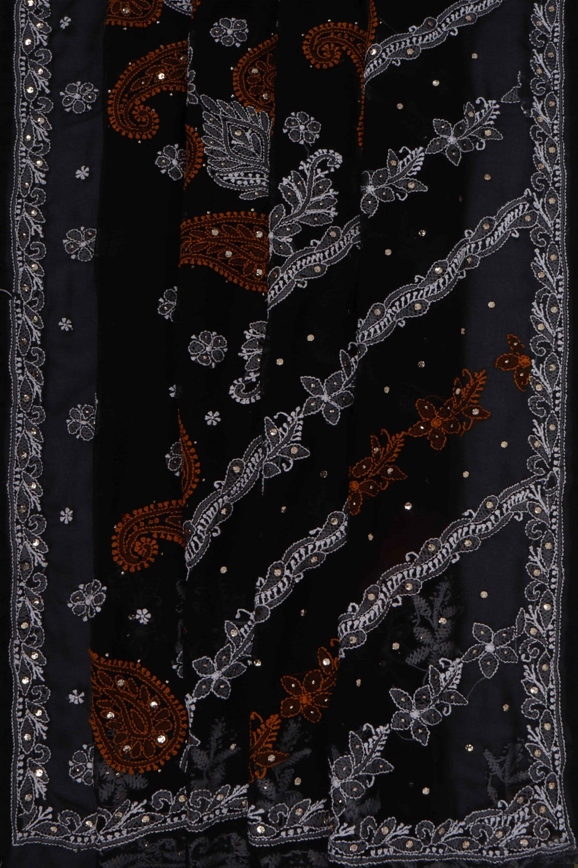 Ada Hand Embroidered Black Georgette Lucknowi Chikankari Saree/Blouse With Muqaish Work A204201