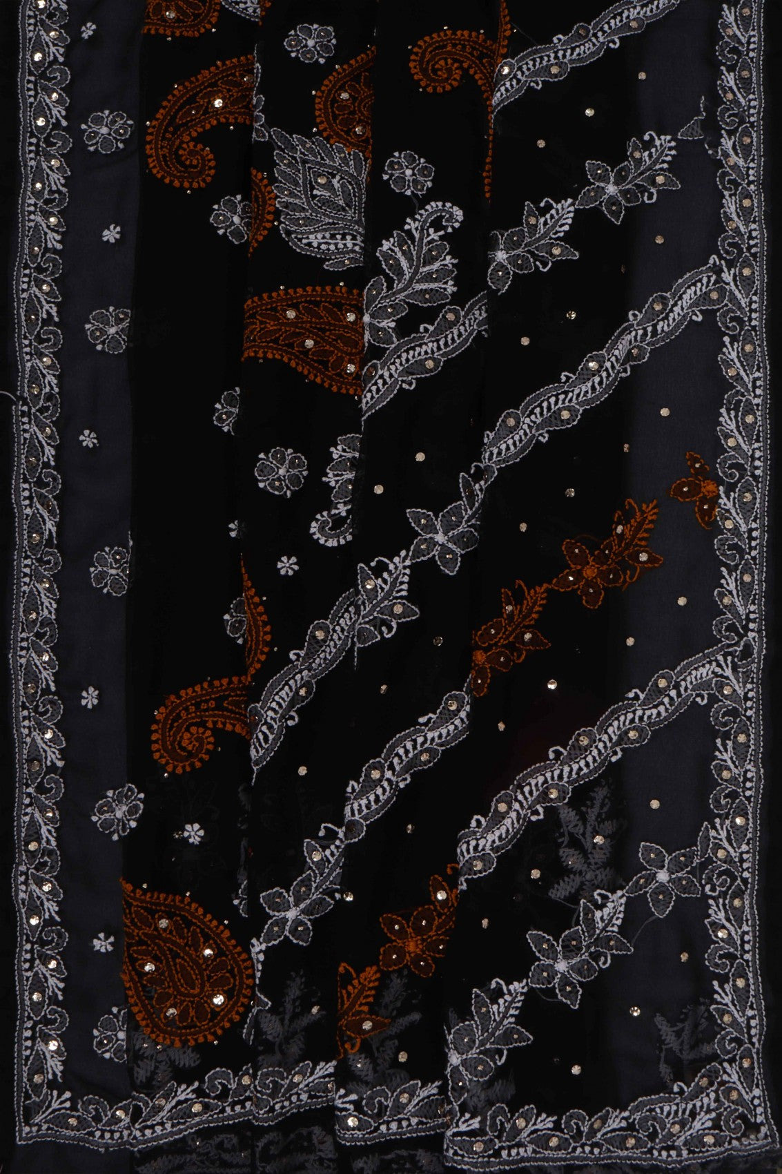 Ada Hand Embroidered Black Georgette Lucknowi Chikankari Saree/Blouse With Muqaish Work A204201