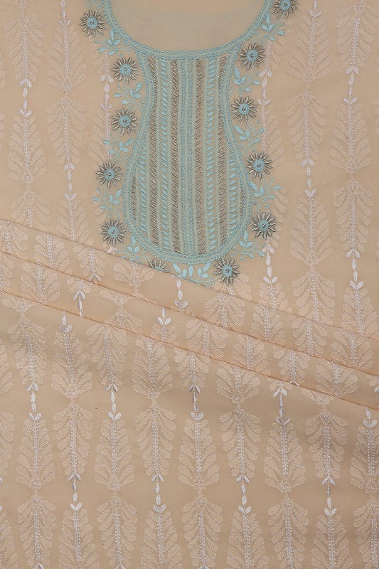 Ada Hand Embroidered Naive Peach Pure Georgette Lucknowi Chikan Unstitched Suit Piece- A49184