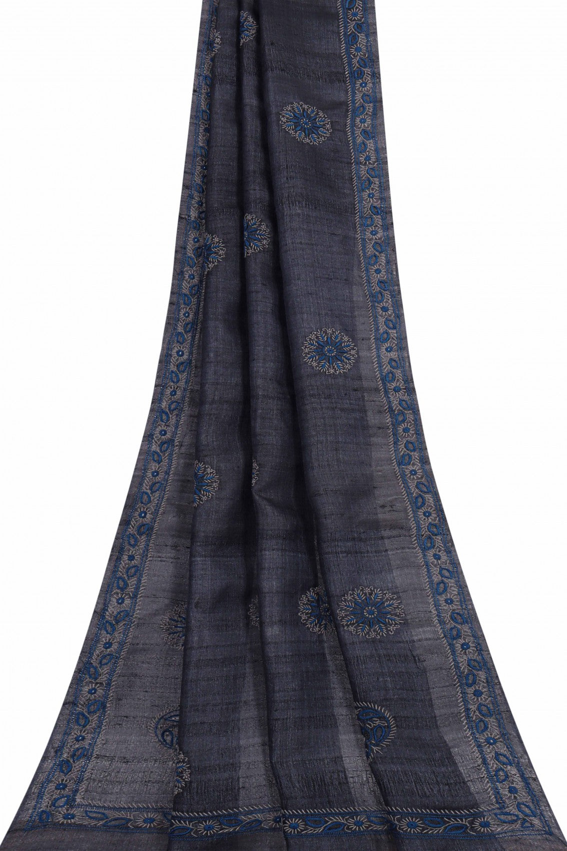 Ada Hand Embroidered Iron Grey Silk Lucknowi Chikankari Dupatta 01A116504