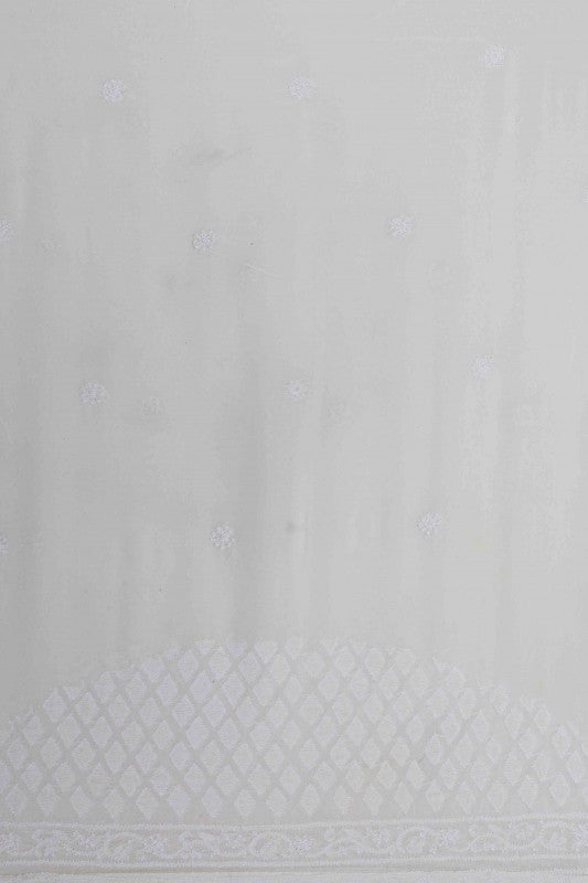 Ada Hand Embroidered Smoky White Pure Georgette Lucknowi Chikankari Saree with Blouse A593631