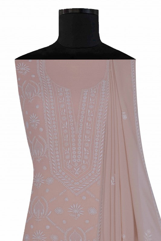 Ada Hand Embroidered Dusty Pink Pure Georgette Lucknowi Chikan Unstitched Suit Piece- A583331