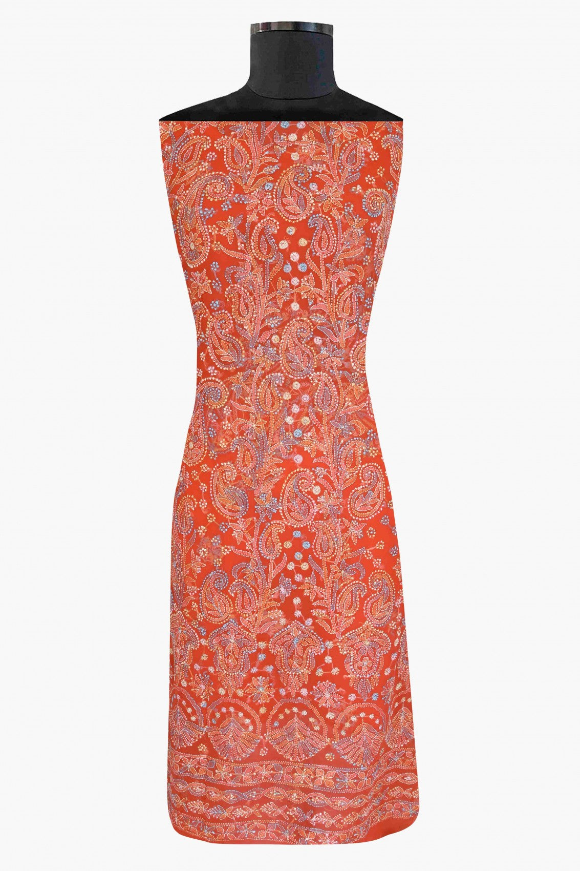 Ada Hand Embroidered Carrot Pink Georgette Lucknowi Chikankari Unstitched Suit Piece A211177