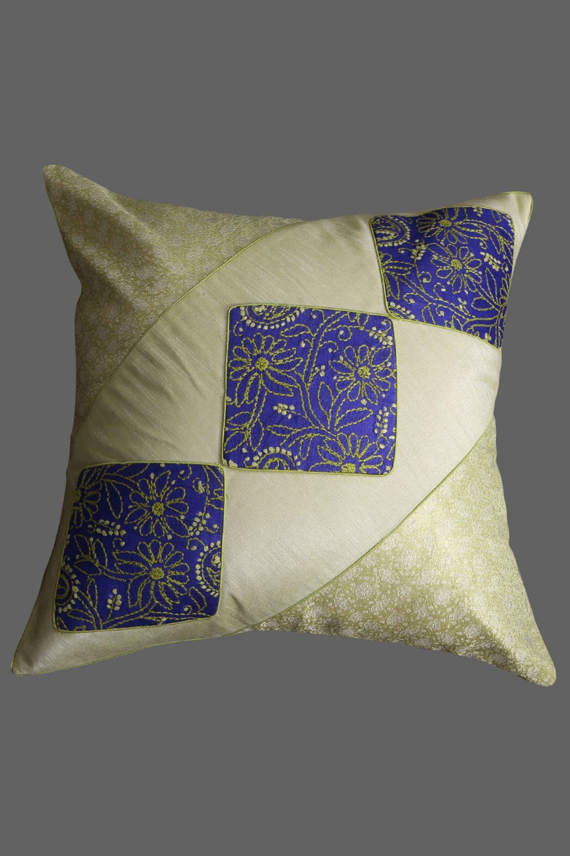 Ada Hand Embroidered Green Silk Lucknowi Chikankari Cushion Cover 01A108033