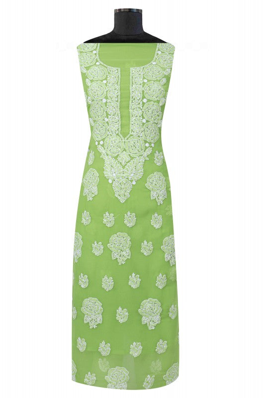 Ada Hand Embroidered Grass Green Georgette Lucknowi Chikankari Unstitched Suit Piece A211216