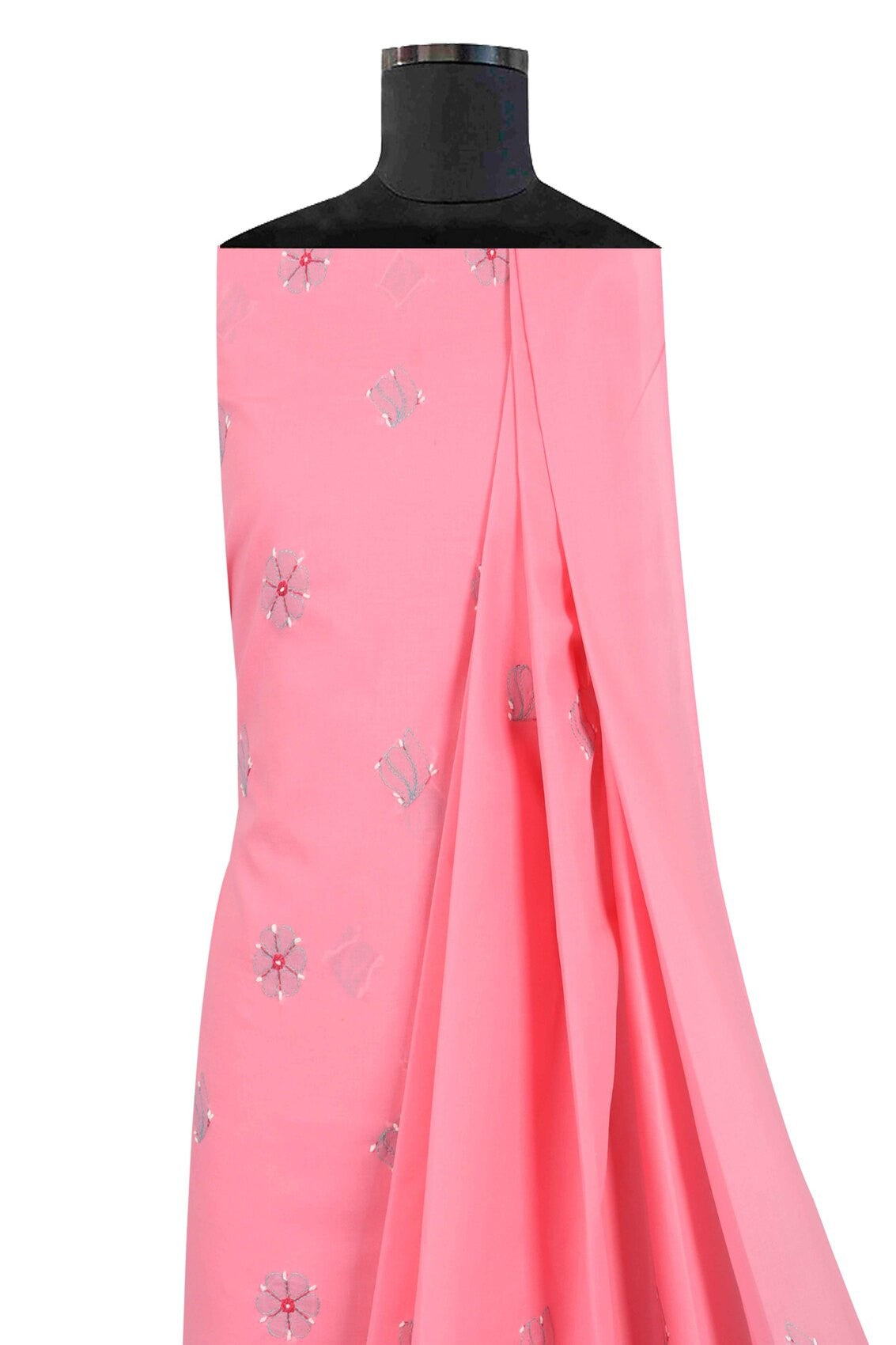 Ada Hand Embroidered Coral Pink Cotton Lucknowi Chikankari Unstitched Suit Piece 01A202426