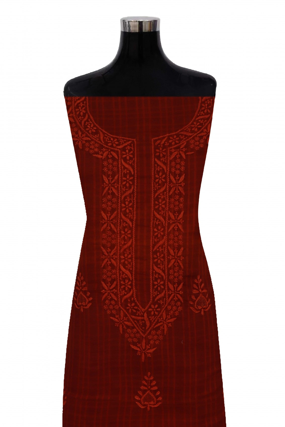 Ada Hand Embroidered Amber Rust Cotton Lucknowi Chikan Unstitched Suit Piece A93234
