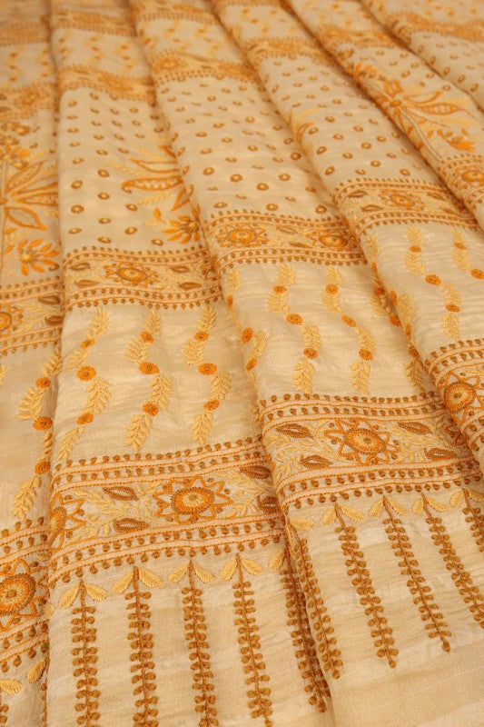 Ada Hand Embroidered Fawn Crepe Lucknowi Chikankari Saree With Blouse A108882