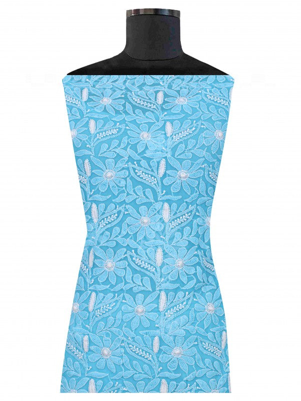 Ada Hand Embroidered Blue Georgette Lucknowi Chikankari Unstitched Suit Piece 01A209149