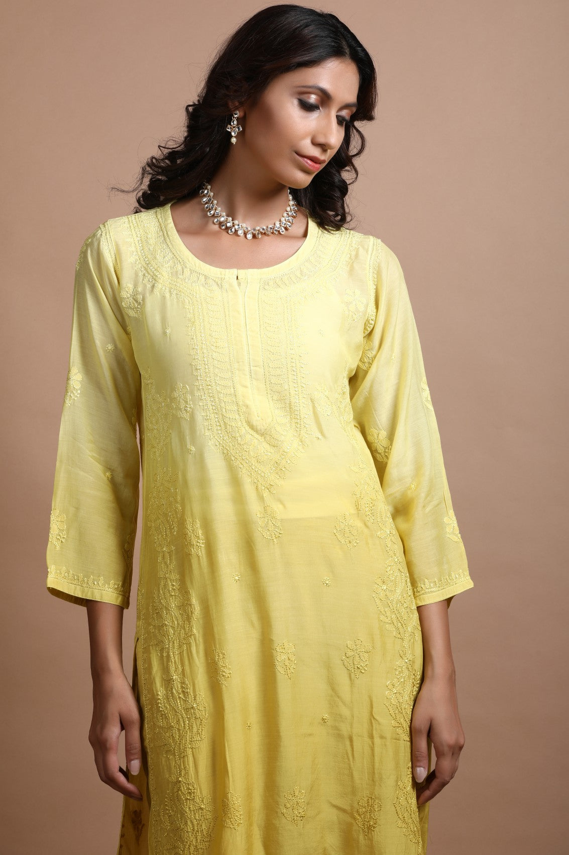 Ada Hand Embroidered Mehendi Green Cotton Lucknowi Chikankari Kurta With Plazzo Set 01A272974