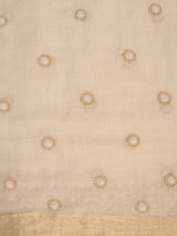 Ada Hand Embroidered Natural Fawn Tissue Lucknowi Chikankari Saree/Blouse With Zari Work A606168