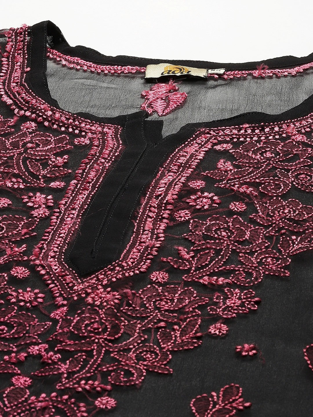 Ada Hand Embroidered Black Georgette Lucknow Chikan Kurti With slip-A911134