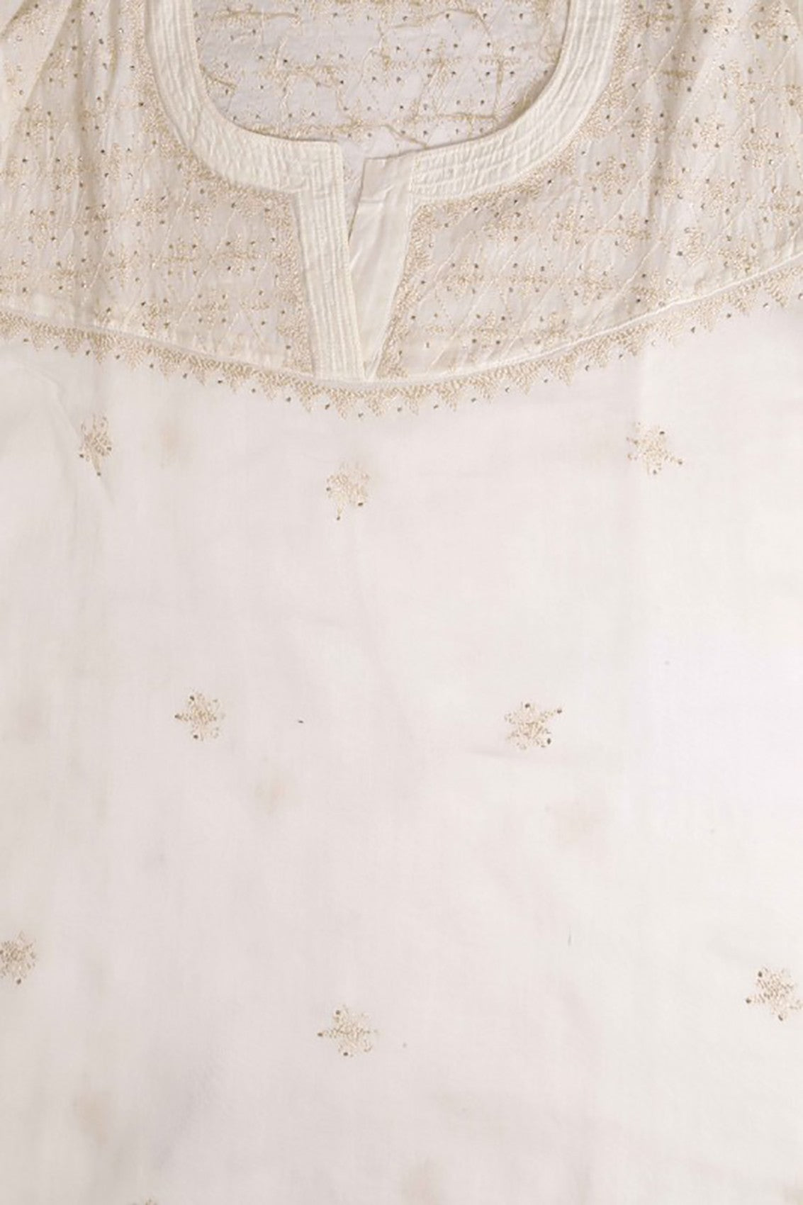 Ada Hand Embroidered Cream Chanderi Lucknowi Chikankari Semi-stitched Kurta Dupatta Set With Muqaish Work A577228