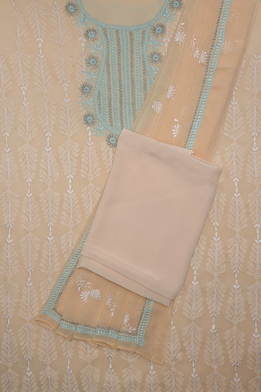 Ada Hand Embroidered Naive Peach Pure Georgette Lucknowi Chikan Unstitched Suit Piece- A49184