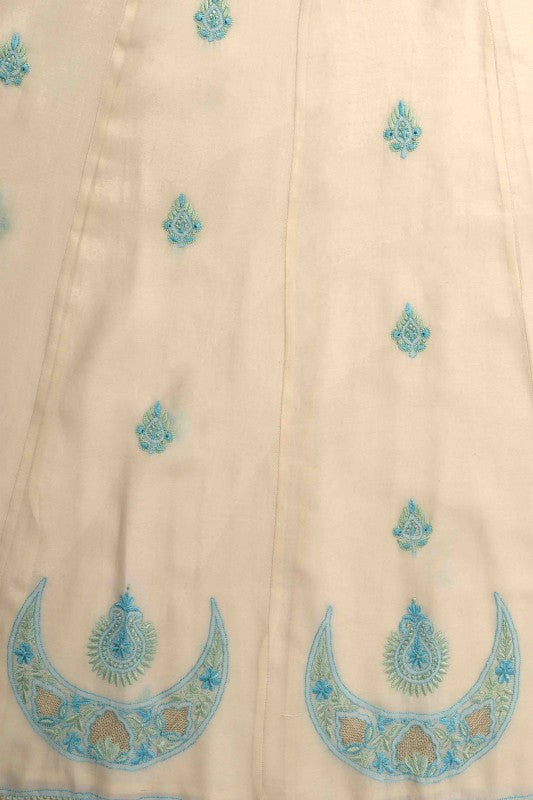 Ada Hand Embroidered Cream Chanderi Lucknowi Chikan Unstitched Anarkali Dupatta Set A595351