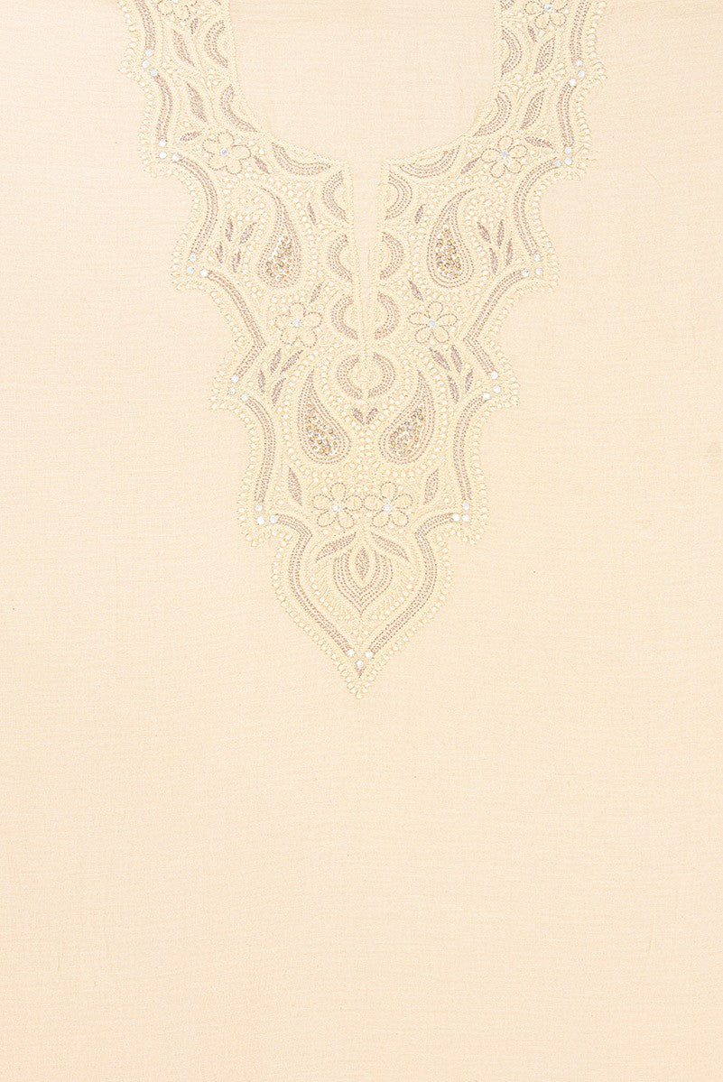 Ada Hand Embroidered Cream Chanderi Chikan Unstitched Kurta Piece With Sequinned Work- A485133
