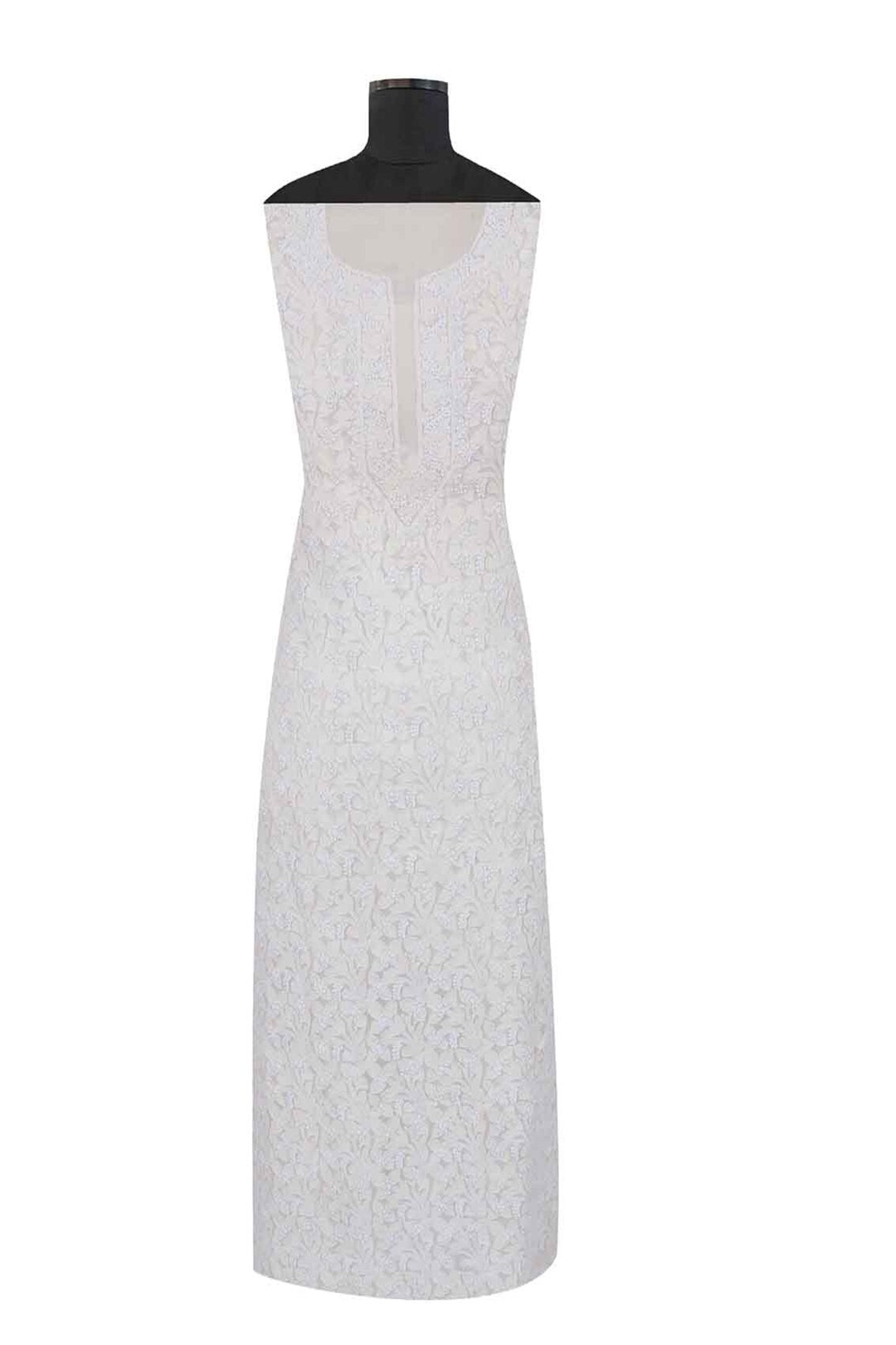 Ada Hand Embroidered Cream Chiffon Lucknowi Chikankari Unstitched Kurta Piece A94868