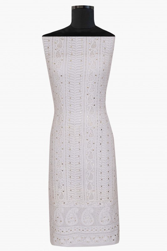 Ada Hand Embroidered White Georgette Chikan Unstitched Kurta Piece With Muqaish Work A501617