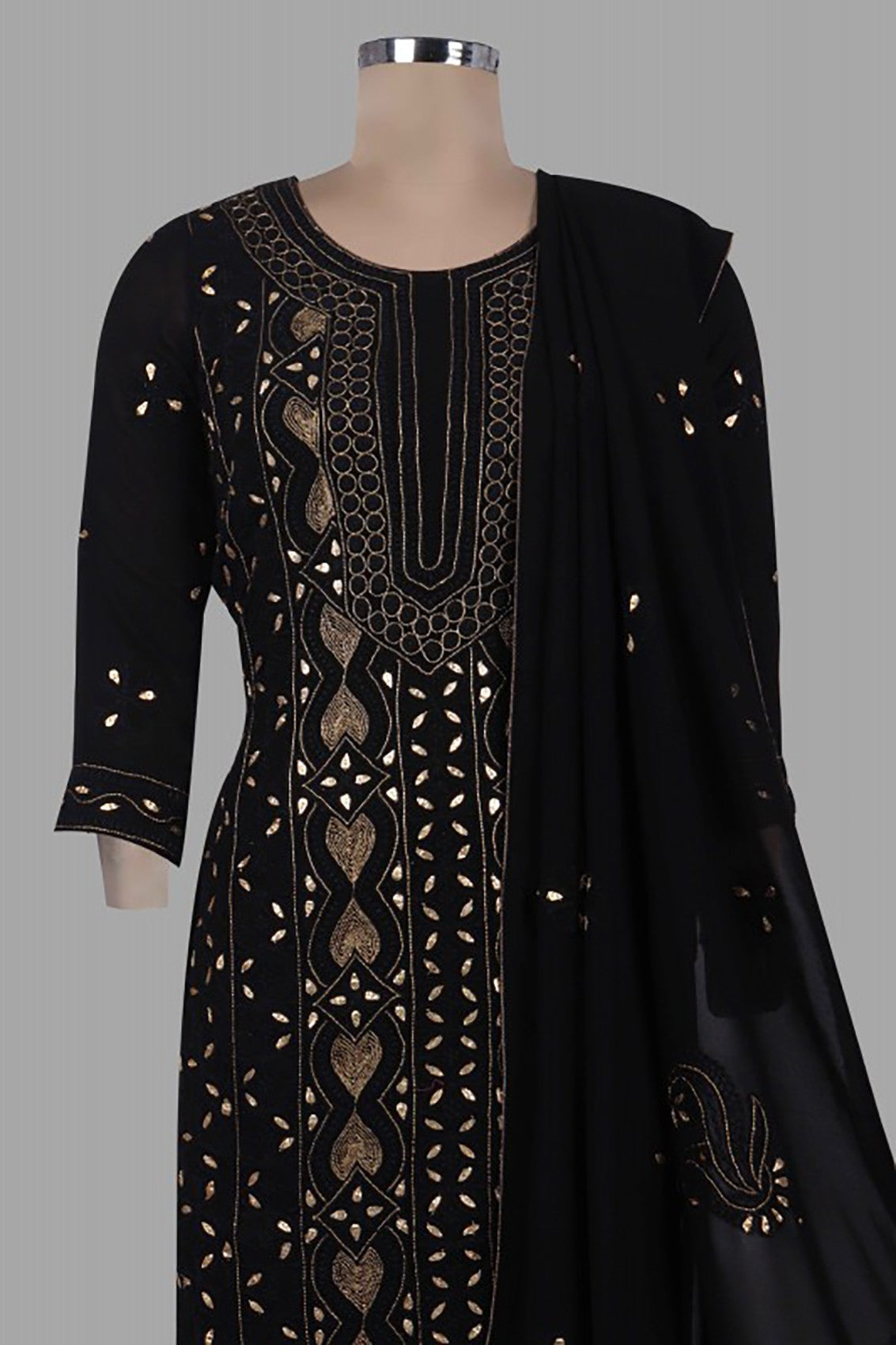 Ada Hand Embroidered Black Georegette Lucknowi Chikankari Unstitched Kurta Dupatta Set with Zari Work A607105