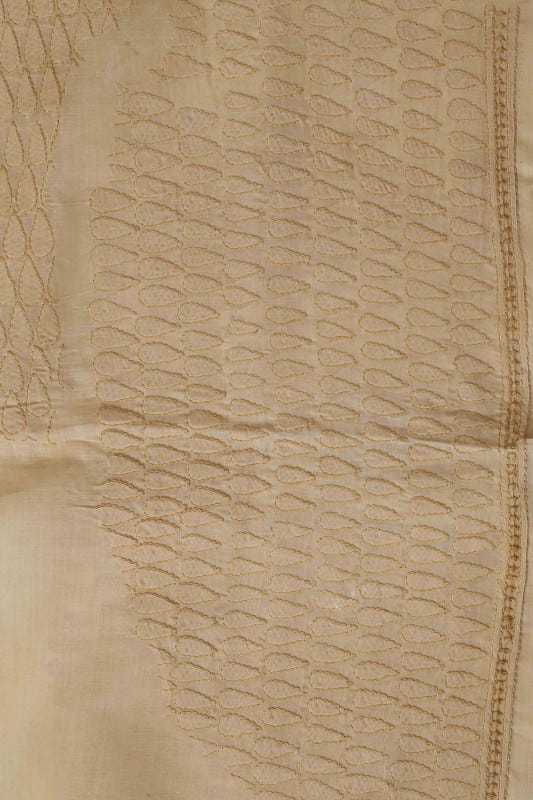 Ada Hand Embroidered Fawn Cotton Lucknowi Chikan Unstitched Suit Piece–A100182