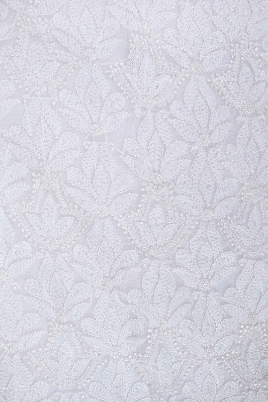 Ada Hand Embroidered White Georgette Lucknowi Chikankari Unstitched Suit Piece With Pearl Work A619183