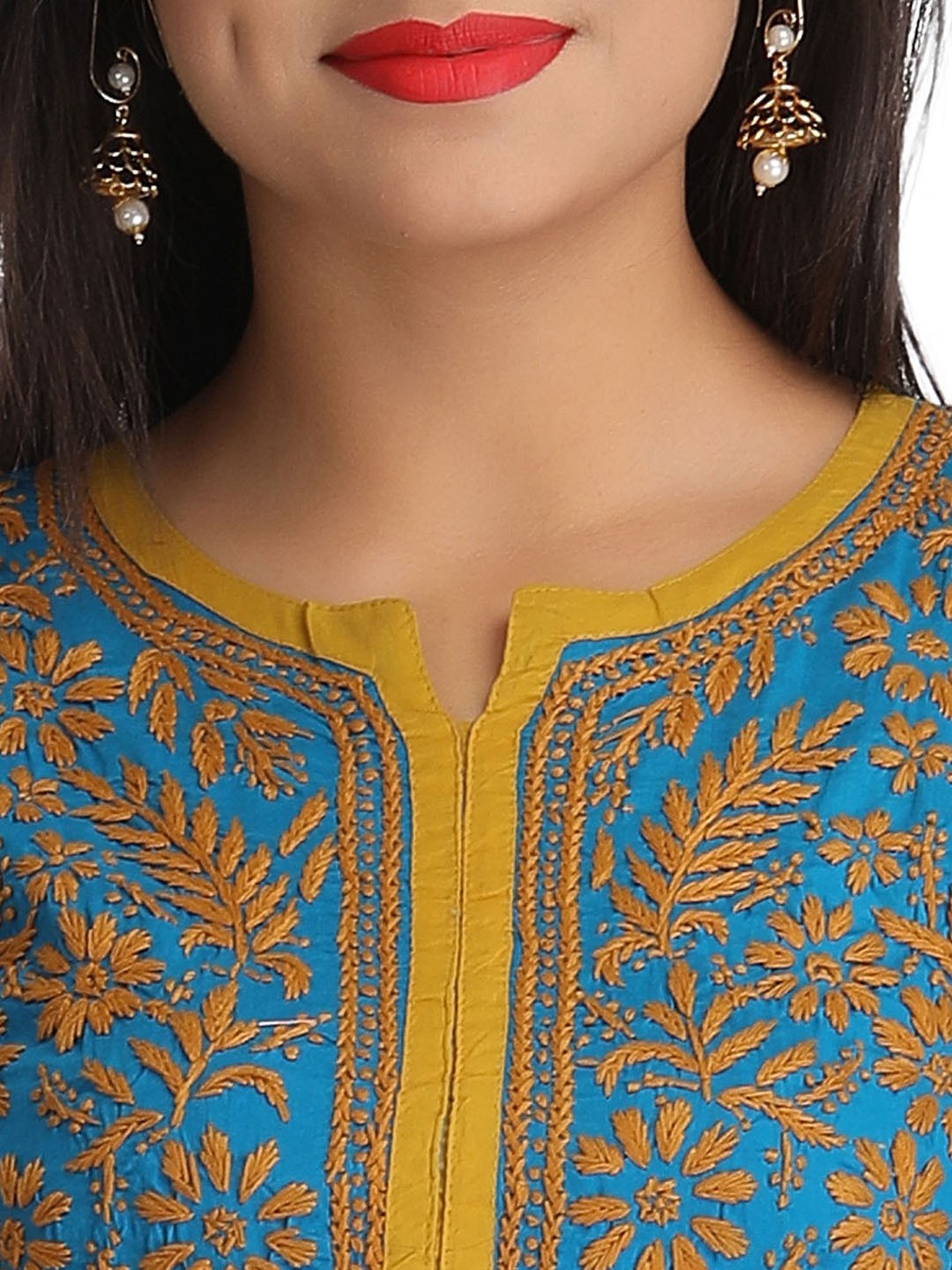 Ada Hand Embroidered Blue Cotton Lucknow Chikankari Straight  Kurta A136049