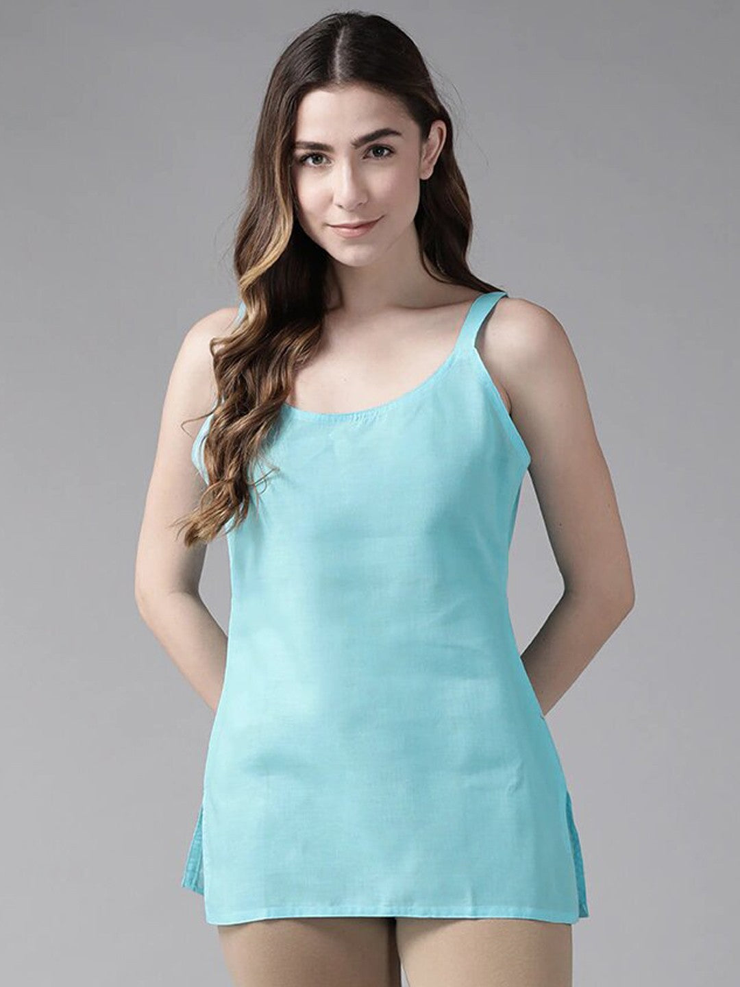 Ada Light Blue and Black Cotton Short Slips Combo of 2  A313271.