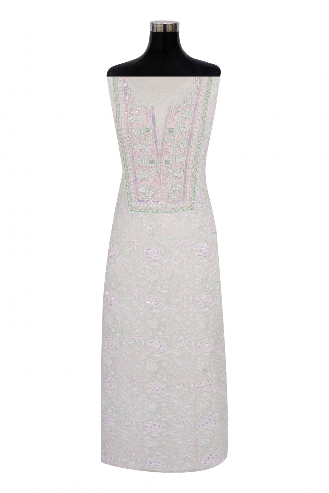 Ada Hand Embroidered White Pure Georgette Lucknowi Chikankari Unstitched Kurta Dupatta Set With Pearl Work A621851