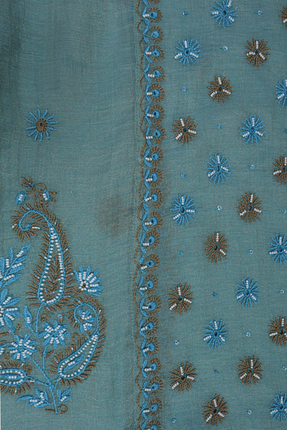 Ada Hand Embroidered Iceberg Blue Chanderi Lucknowi Chikankari Semi-Stitched Anarkali Kurta Dupatta Set With Pearl Work 01A197020