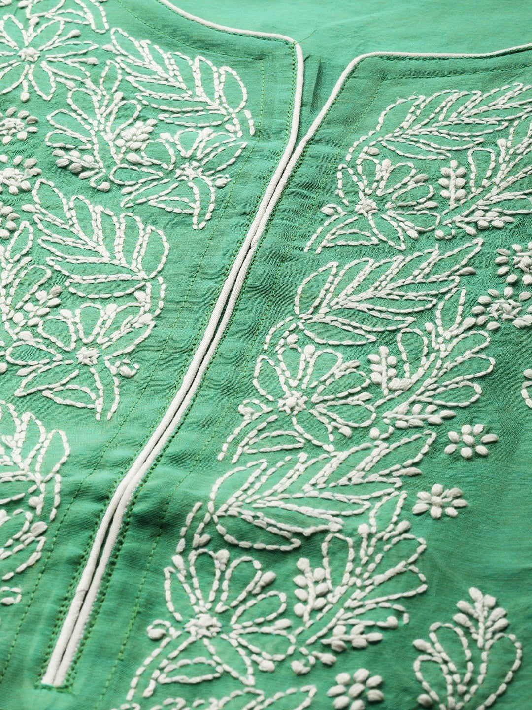 Ada Hand Embroidered Green Chanderi Lucknow Chikankari Straight Kurta A411176