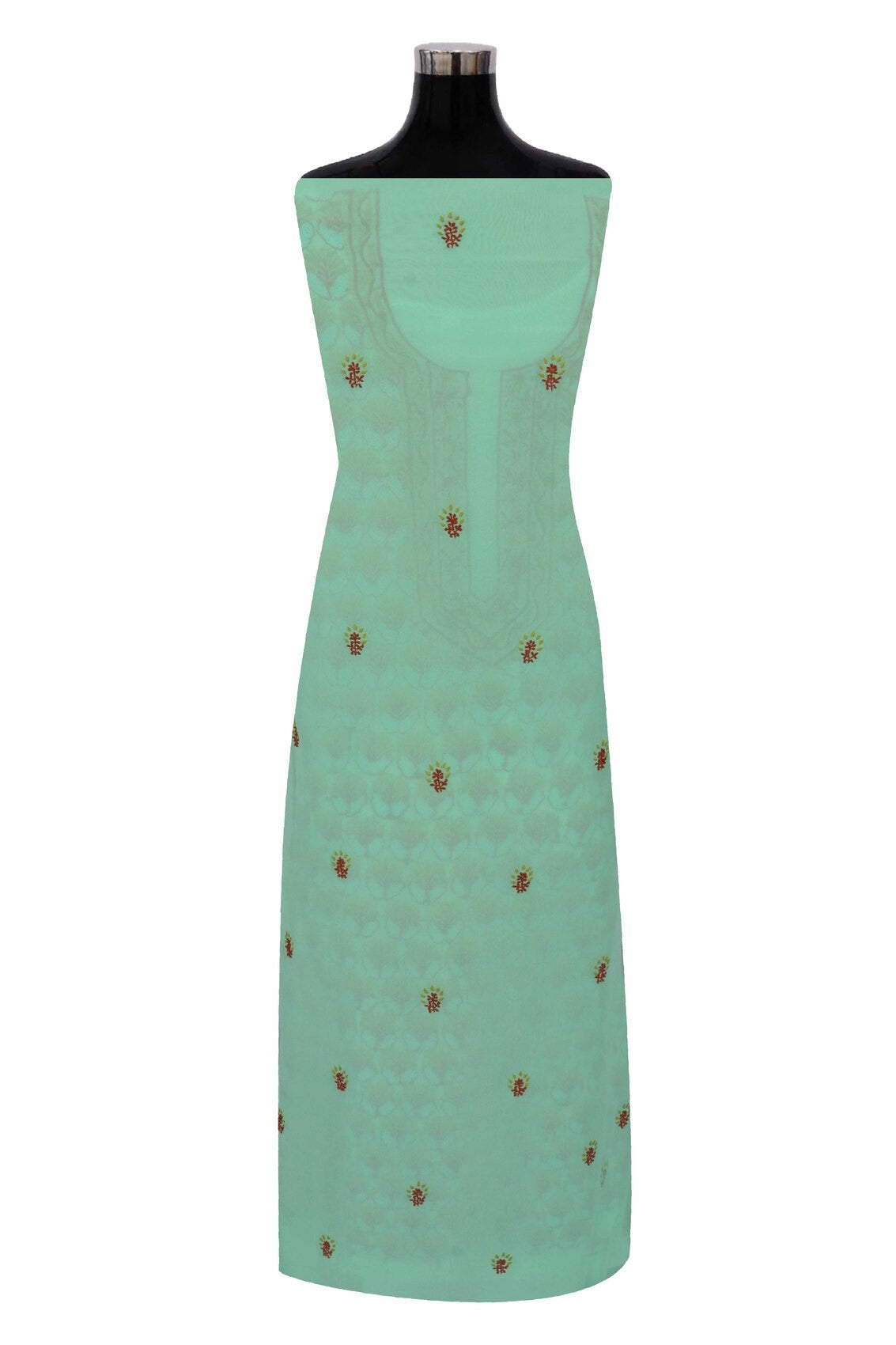 Ada Hand Embroidered Green Pure Georgette Lucknowi Chikankari Unstitched Kurta Dupatta Set A163541