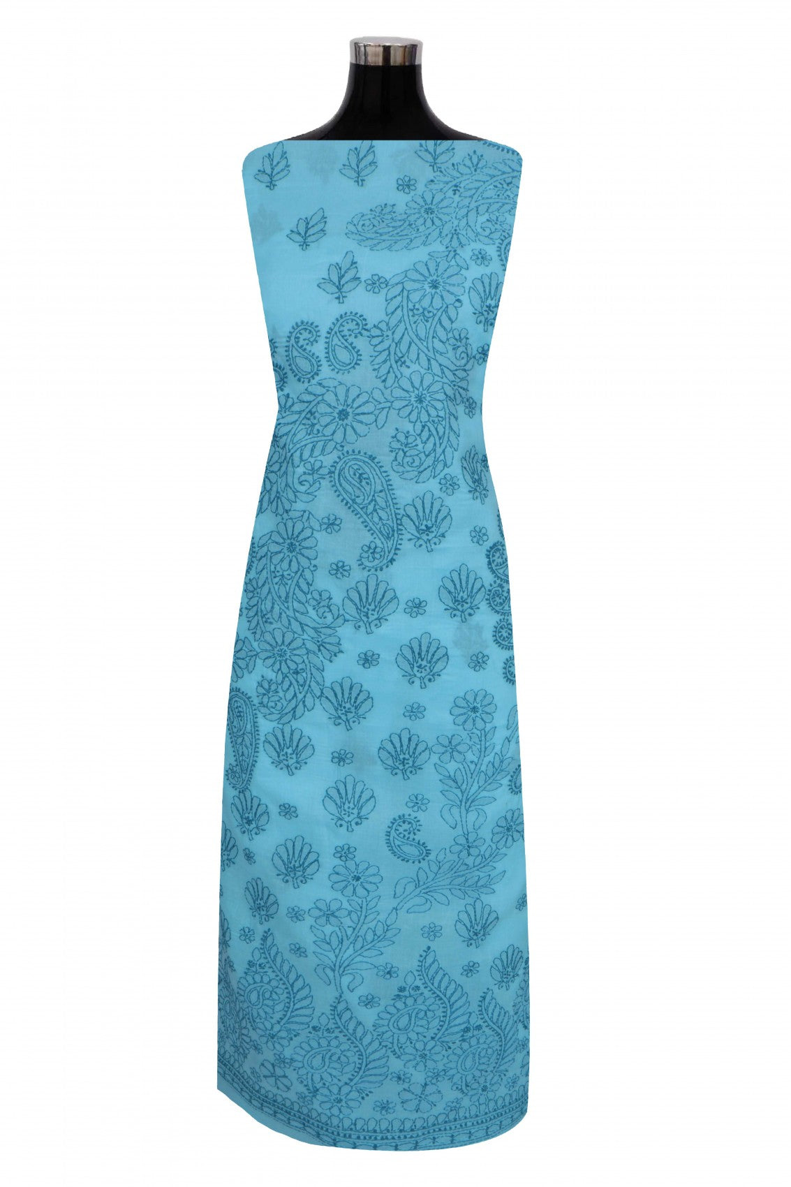 Ada Hand Embroidered Sky Blue Cotton Lucknowi Chikankari Unstitched Suit Piece 01A262732