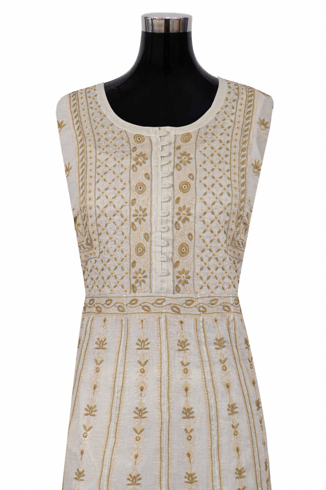 Ada Hand Embroidered Cream Tissue Lucknowi Chikankari Semi-Stitched Anarkali Kurta Dupatta Set 01A146179