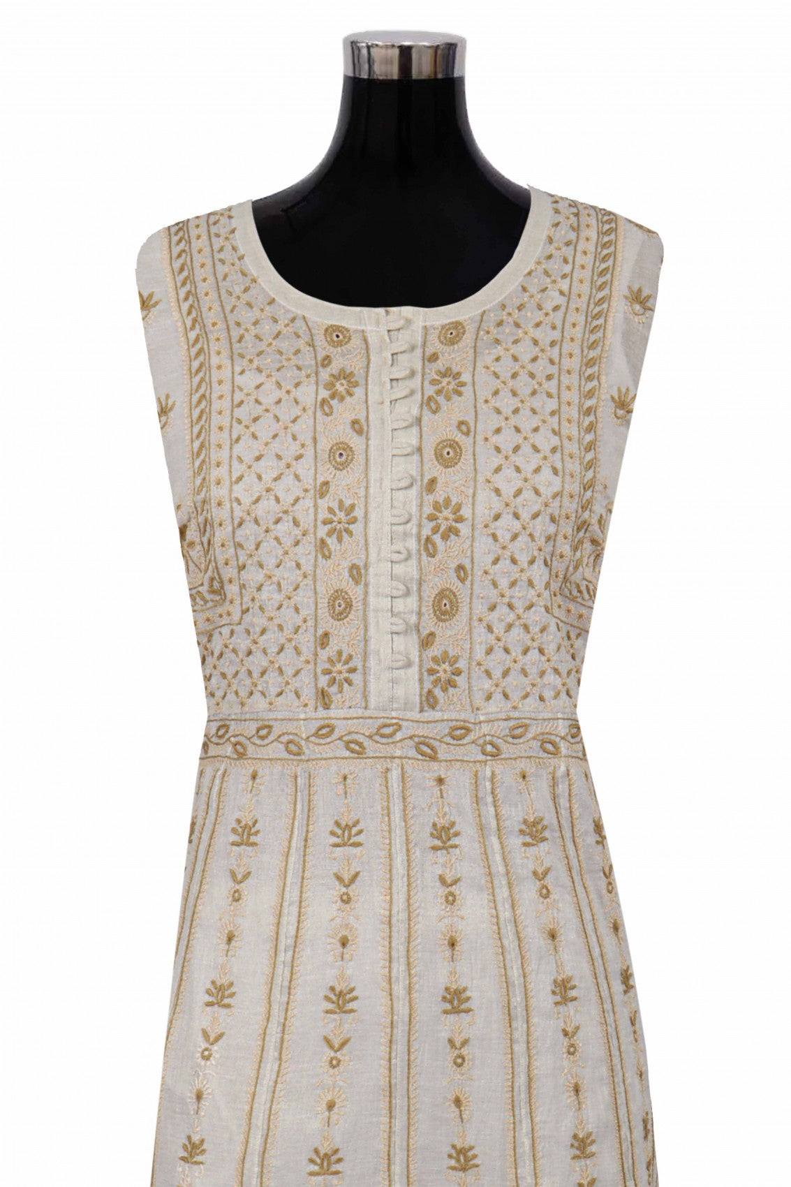 Ada Hand Embroidered Cream Tissue Lucknowi Chikankari Semi-Stitched Anarkali Kurta Dupatta Set 01A146179