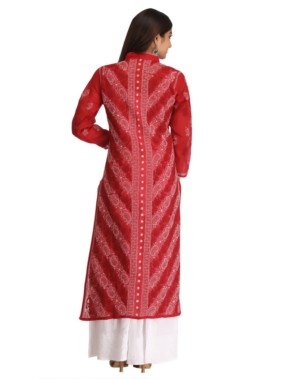 Ada Hand Embroidered Maroon Cotton Lucknow Chikankari Straight Kurta A239008