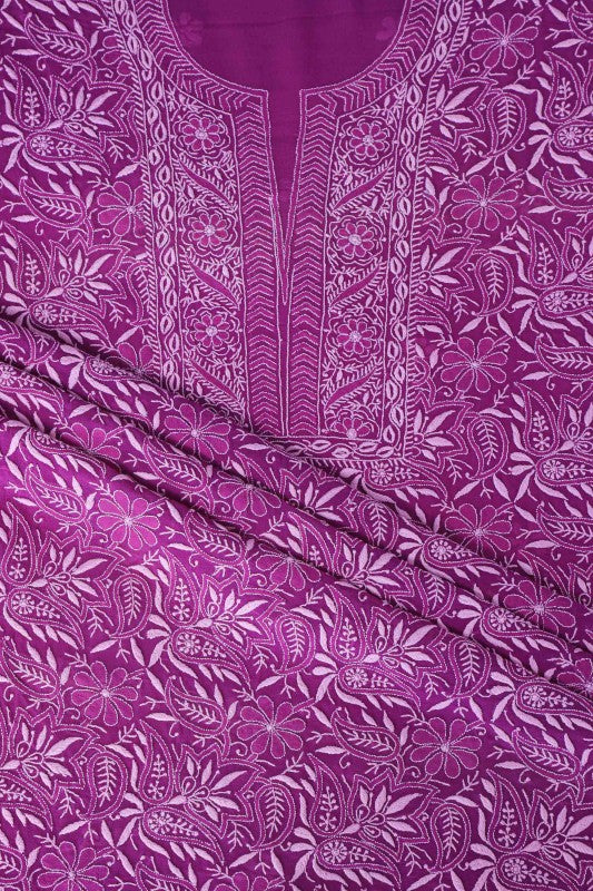 Ada Hand Embroidered Purple Pure Georgette Lucknowi Chikan Unstitched Suit Piece-A478439