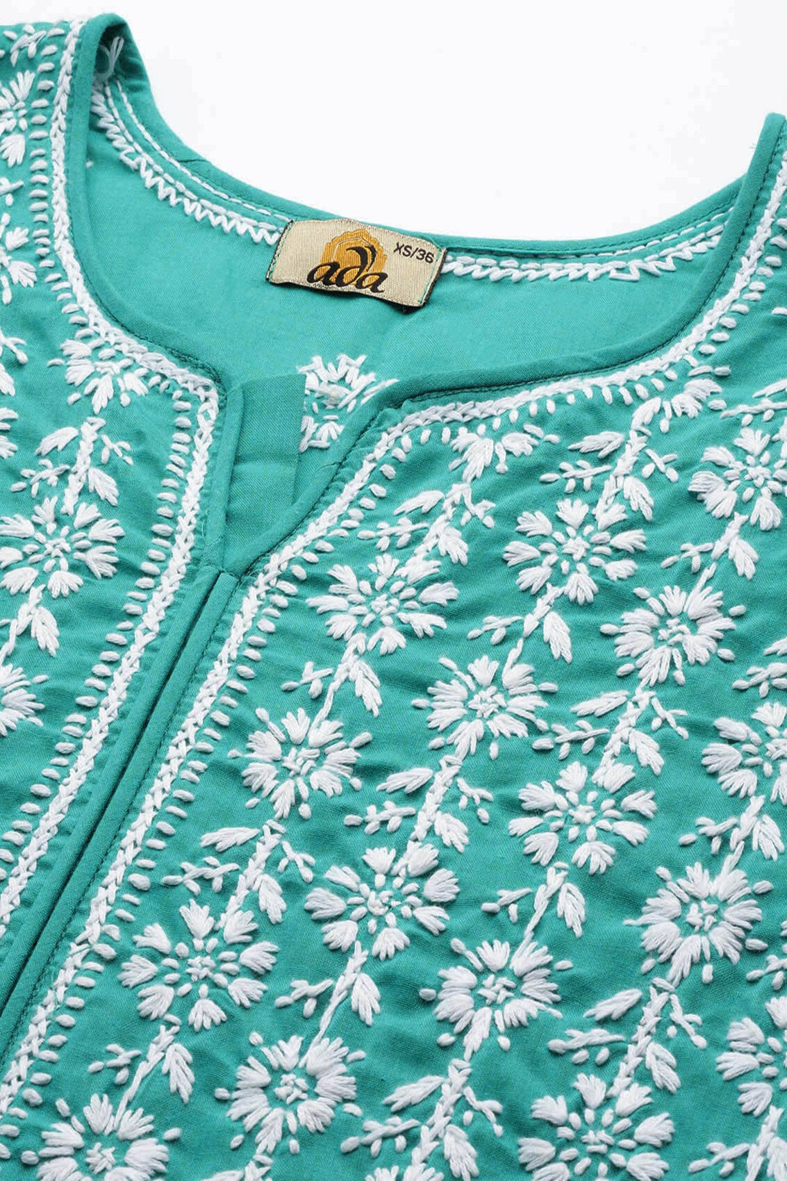 Ada Hand Embroidered Rama Green Cotton Lucknowi Chikankari Straight Kurta A411416