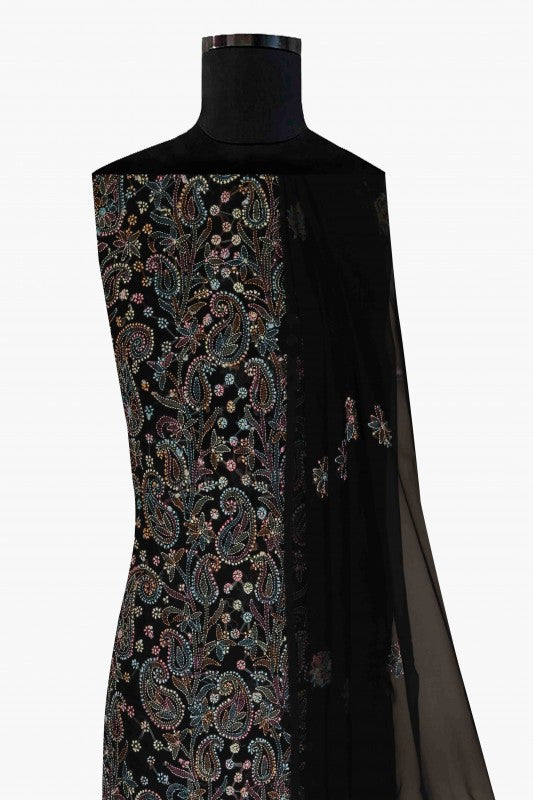 Ada Hand Embroidered Black Georgette Lucknowi Chikan Unstitched Suit Piece A211196