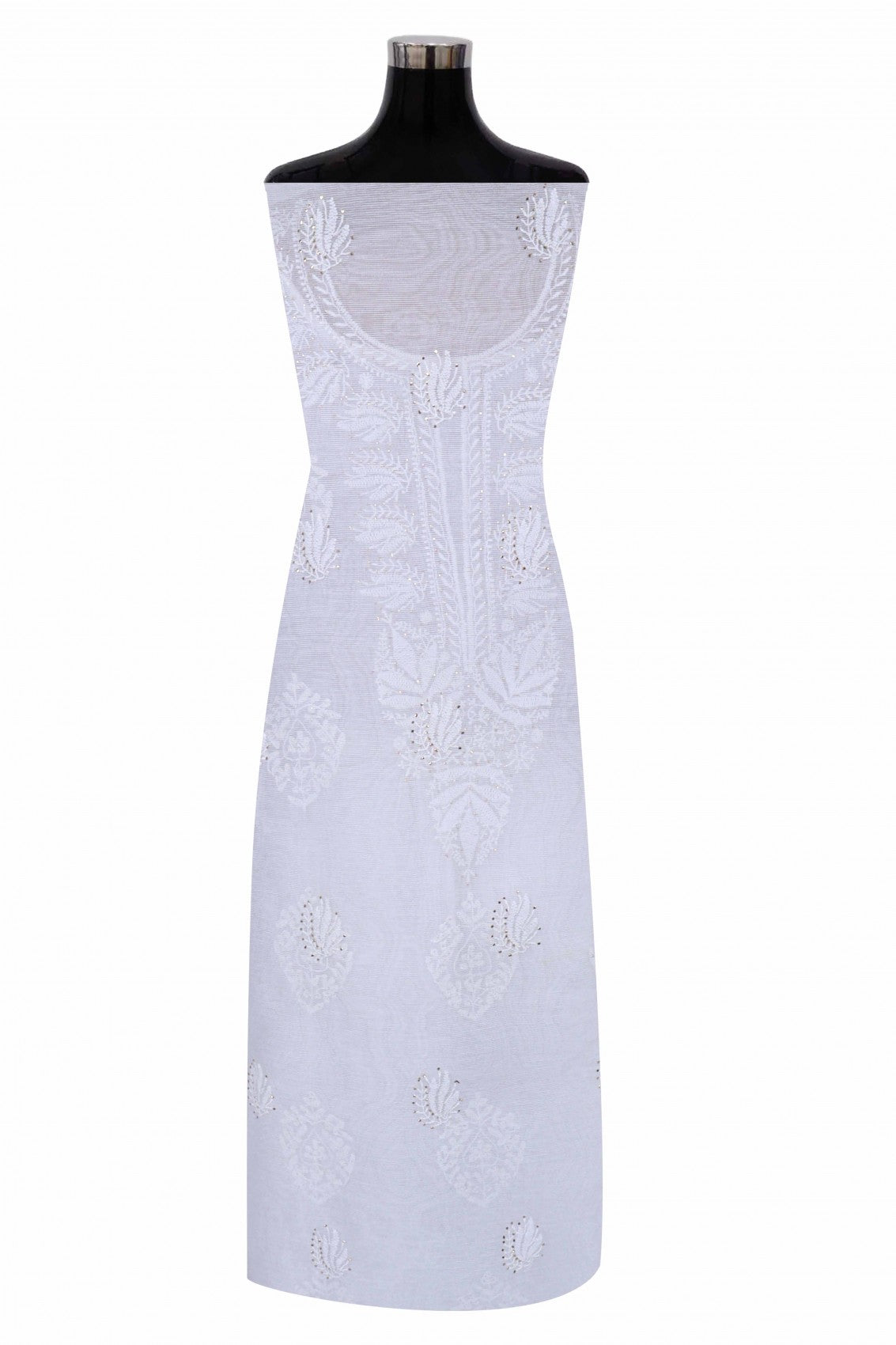 Ada Hand Embroidered White Kota Lucknowi Chikankari Unstitched Suit Piece With Muqaish Work 01A67182