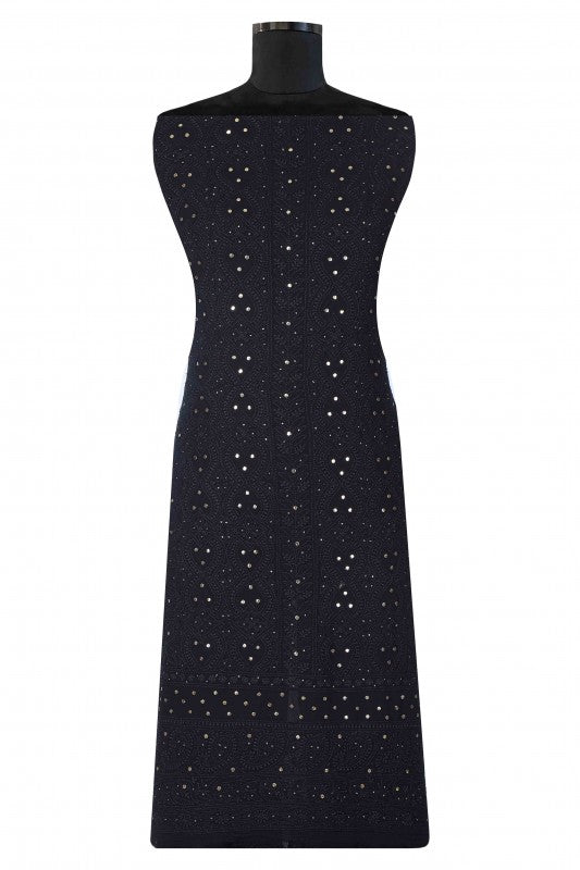 Ada Hand Embroidered Black Georgette Lucknowi Chikan Unstitched Kurta Piece with Muqaish Work A579356