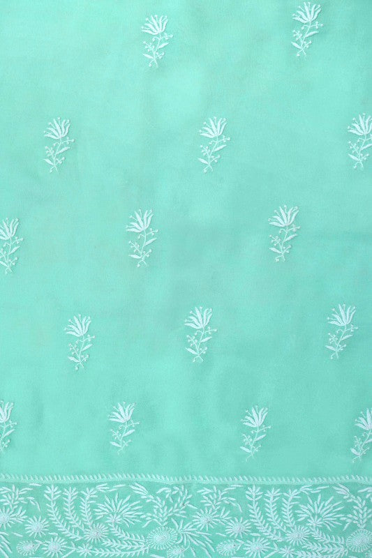 Ada Hand Embroidered Sea Green Pure Georgette Lucknowi Chikan Unstitched Kurta Piece A114903
