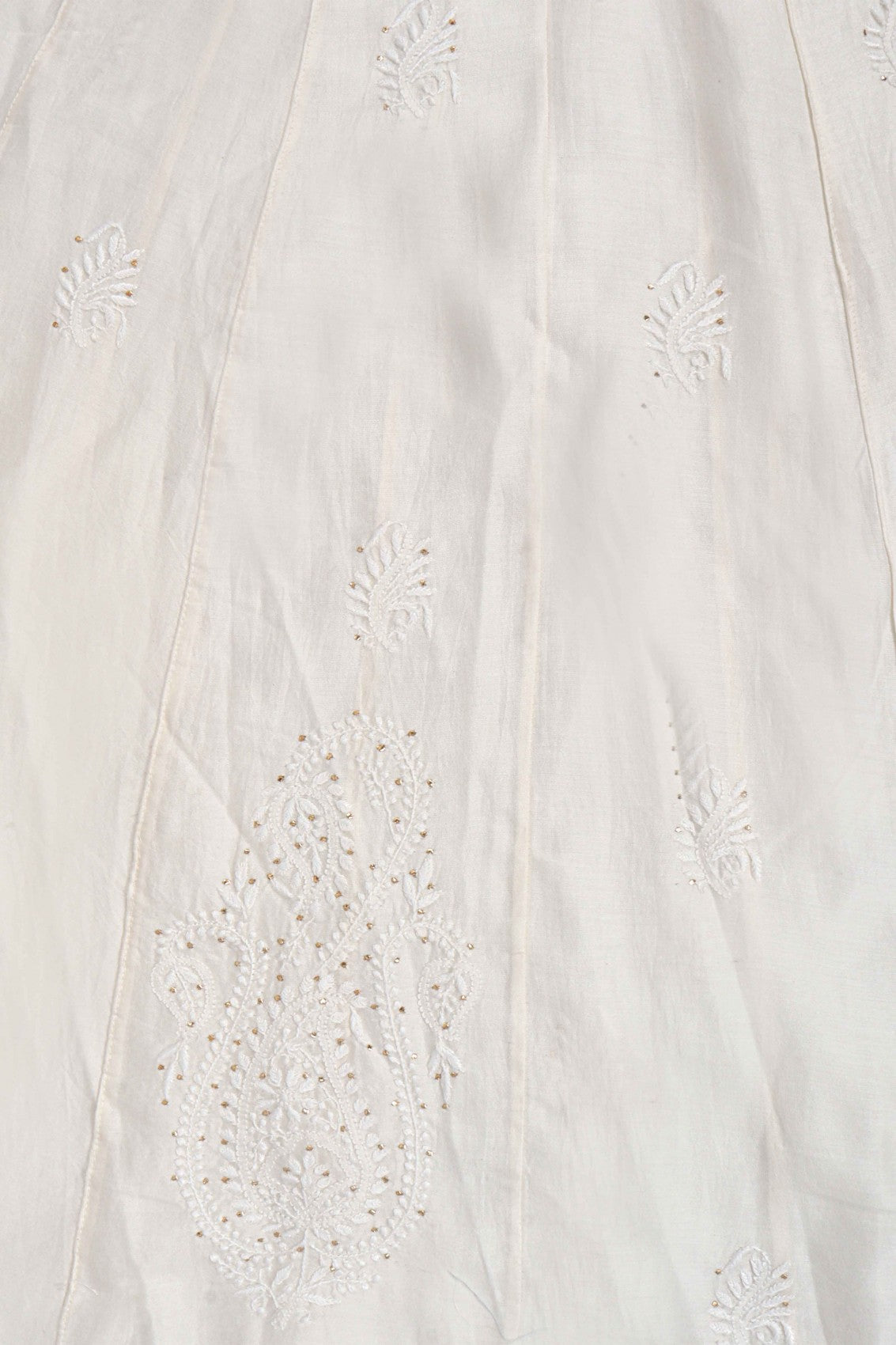 Ada Hand Embroidered Cream Chanderi Lucknowi Chikankari Semi-stitched Anarkali Kurta Piece With Muqaish Work A601074