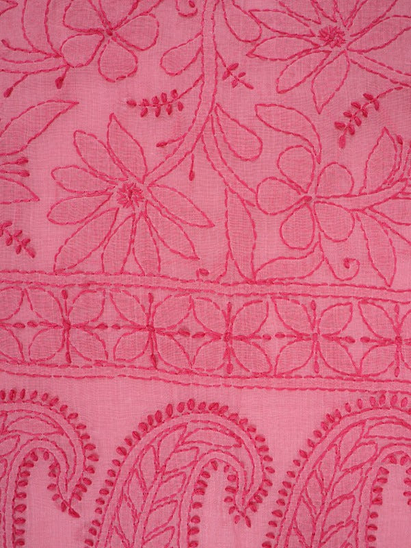 Ada Hand Embroidered Pink Cotton Lucknowi Chikankari Saree with Blouse A590179