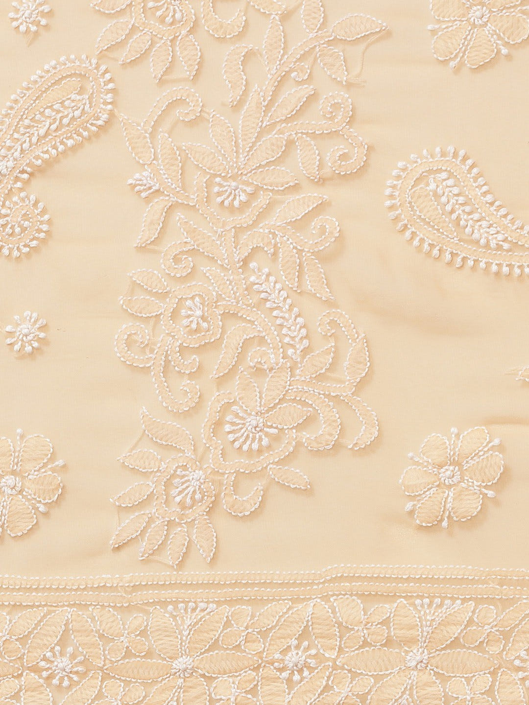 Ada Hand Embroidered Peach Georgette Lucknow Chikan Saree with Blouse A311240