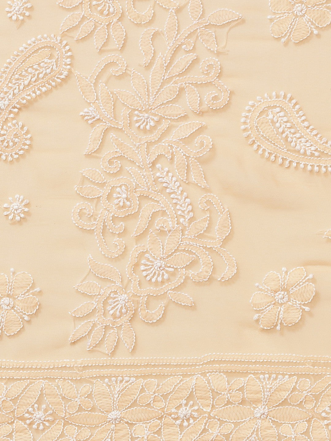 Ada Hand Embroidered Peach Georgette Lucknow Chikan Saree with Blouse A311240
