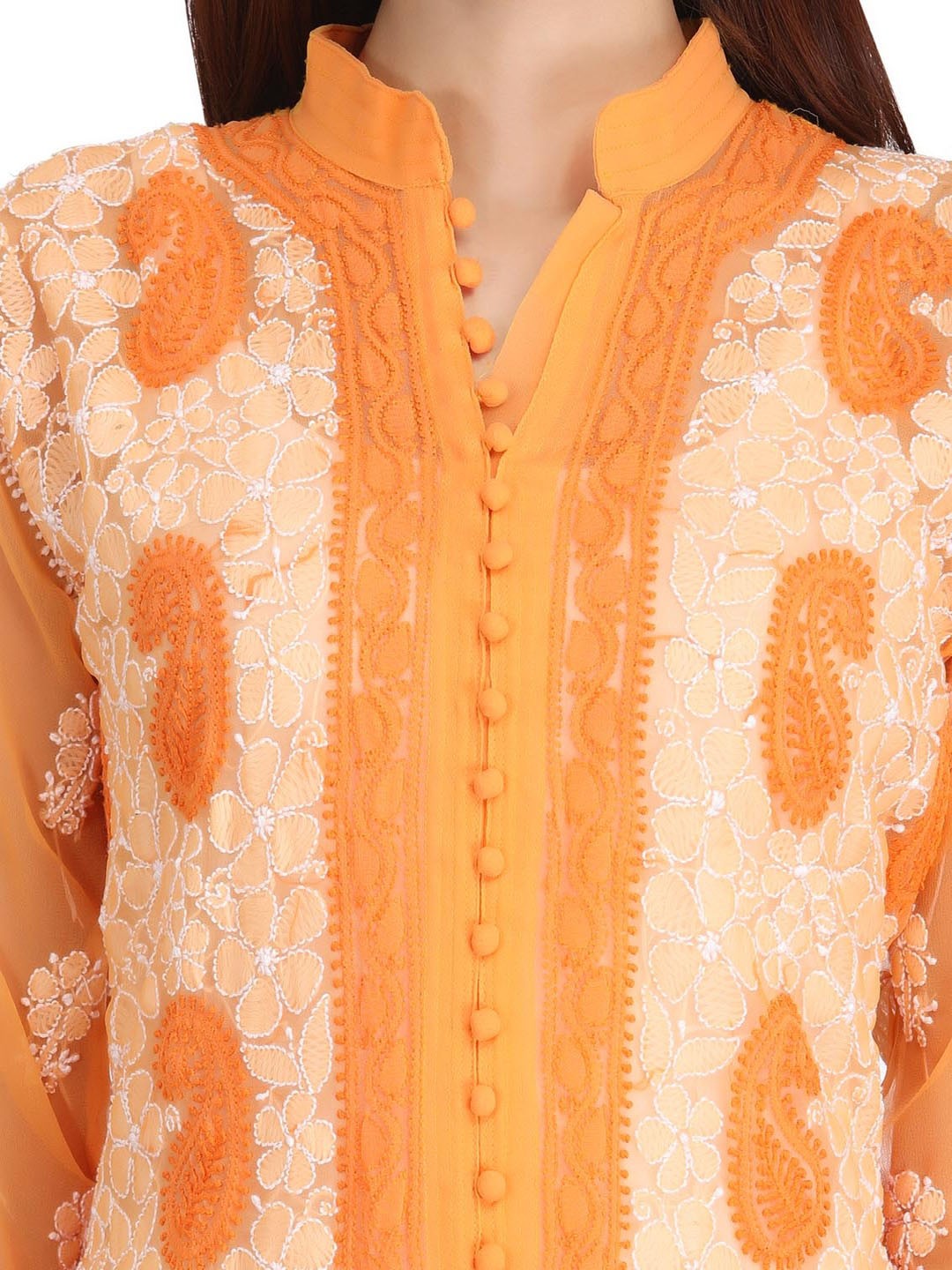 Ada Hand Embroidered Orange Georgette Lucknowi Chikankari Straight Kurta A272418