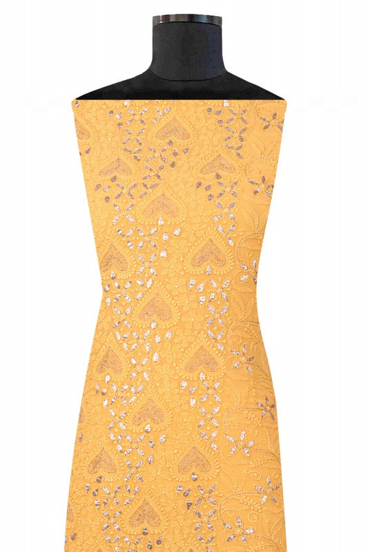 Ada Hand Embroidered Yellow Georgette Lucknowi Chikankari Unstitched Kurta Piece With Gota Patti Work A600355