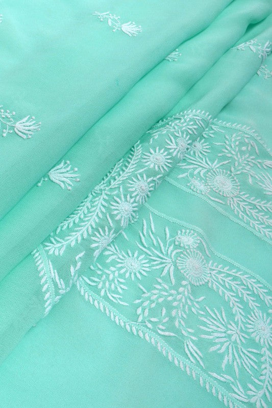 Ada Hand Embroidered Sea Green Pure Georgette Lucknowi Chikan Unstitched Kurta Piece A114903